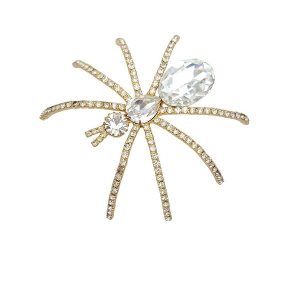 Large Crystal Rhinestone Spider Brooch Pin Gold Tone 3.5" Long *Ivana See Desc.* - Picture 1 of 8